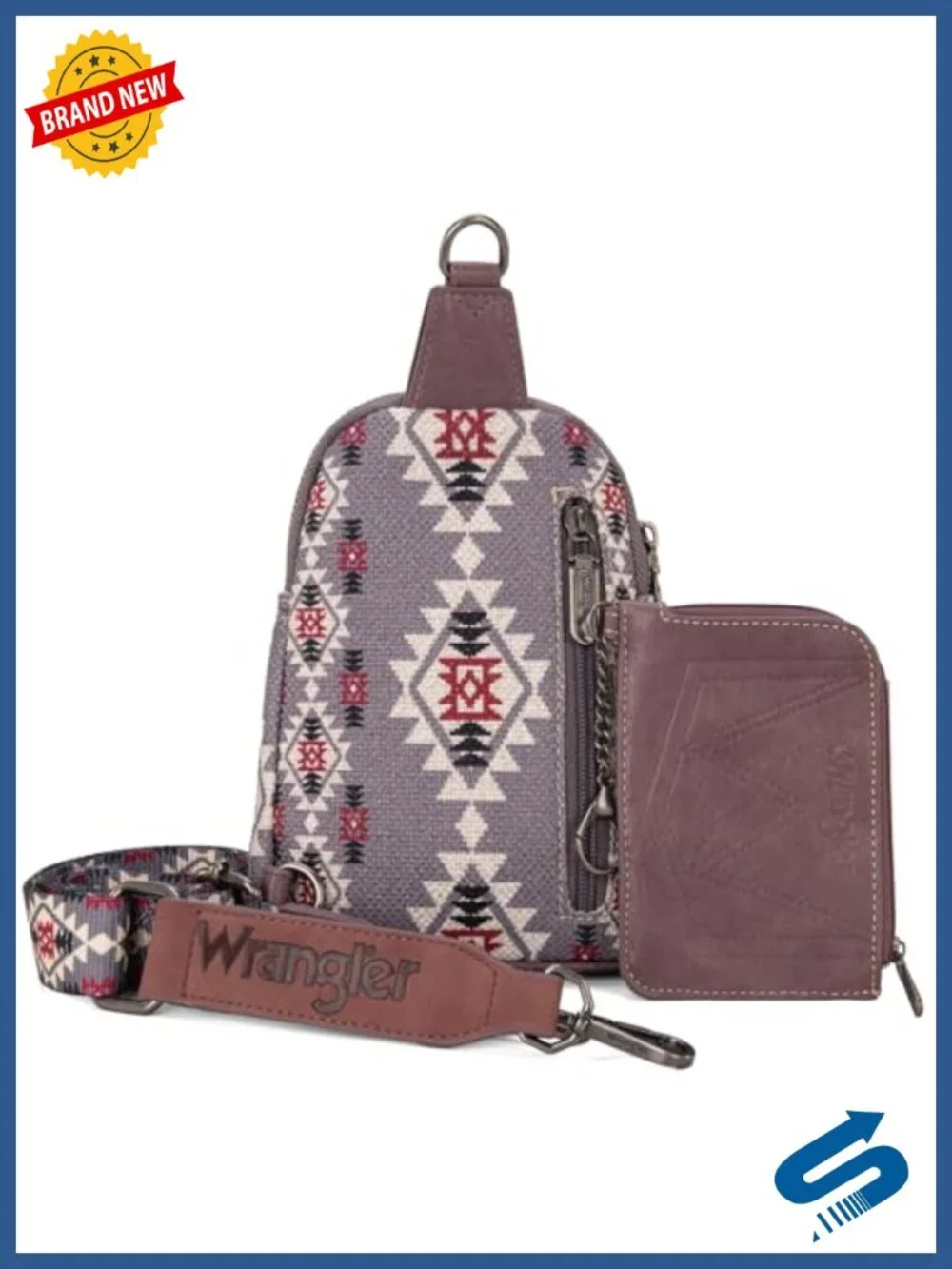 Vintage Aztec Print Crossbody Sling Bag with Wallet Set